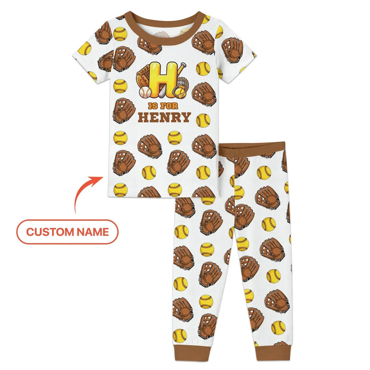 Softball Patterns Customized Bamboo Two Piece Short Sleeve Pajama Set