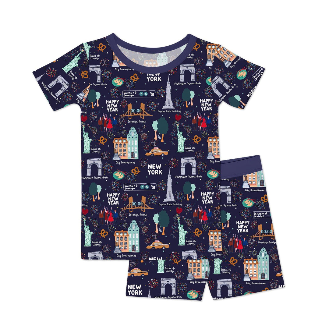 New York New Year Eve Bamboo Two Piece Short Sleeve Shorts Pajama Set