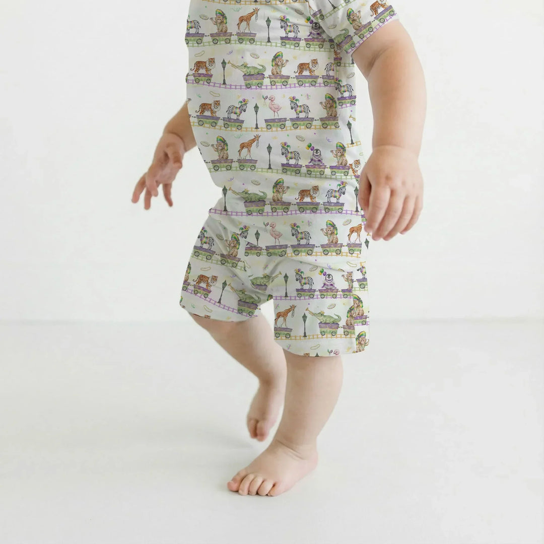 Mardi Gras Jungle Krewe Bamboo Two Piece Short Sleeve Shorts Pajama Set