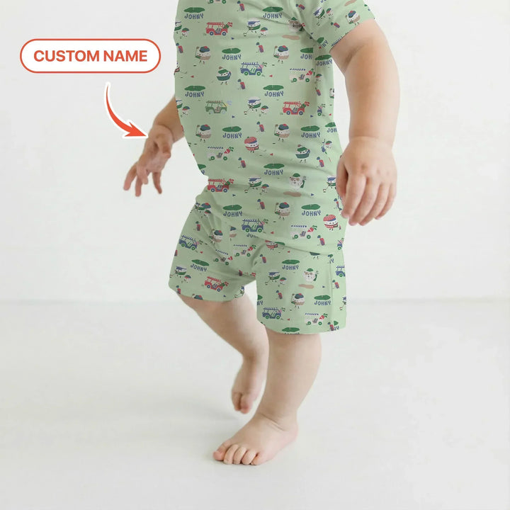 Cute Golf ball Bamboo Two Piece Short Sleeve Shorts Pajama Set