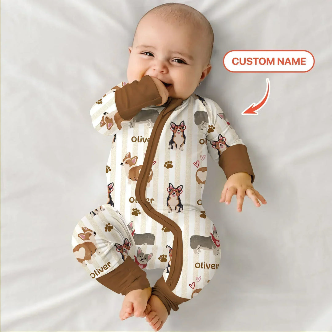Custom Name Playful Corgis Family Matching Bamboo Convertible Zippy