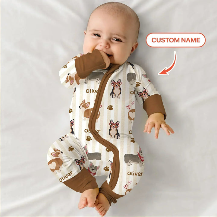 Custom Name Playful Corgis Family Matching Bamboo Convertible Zippy