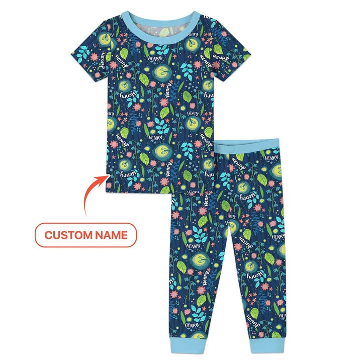Nighttime Bugs Custom Name Bamboo Two Piece Short Sleeve Pajama Set