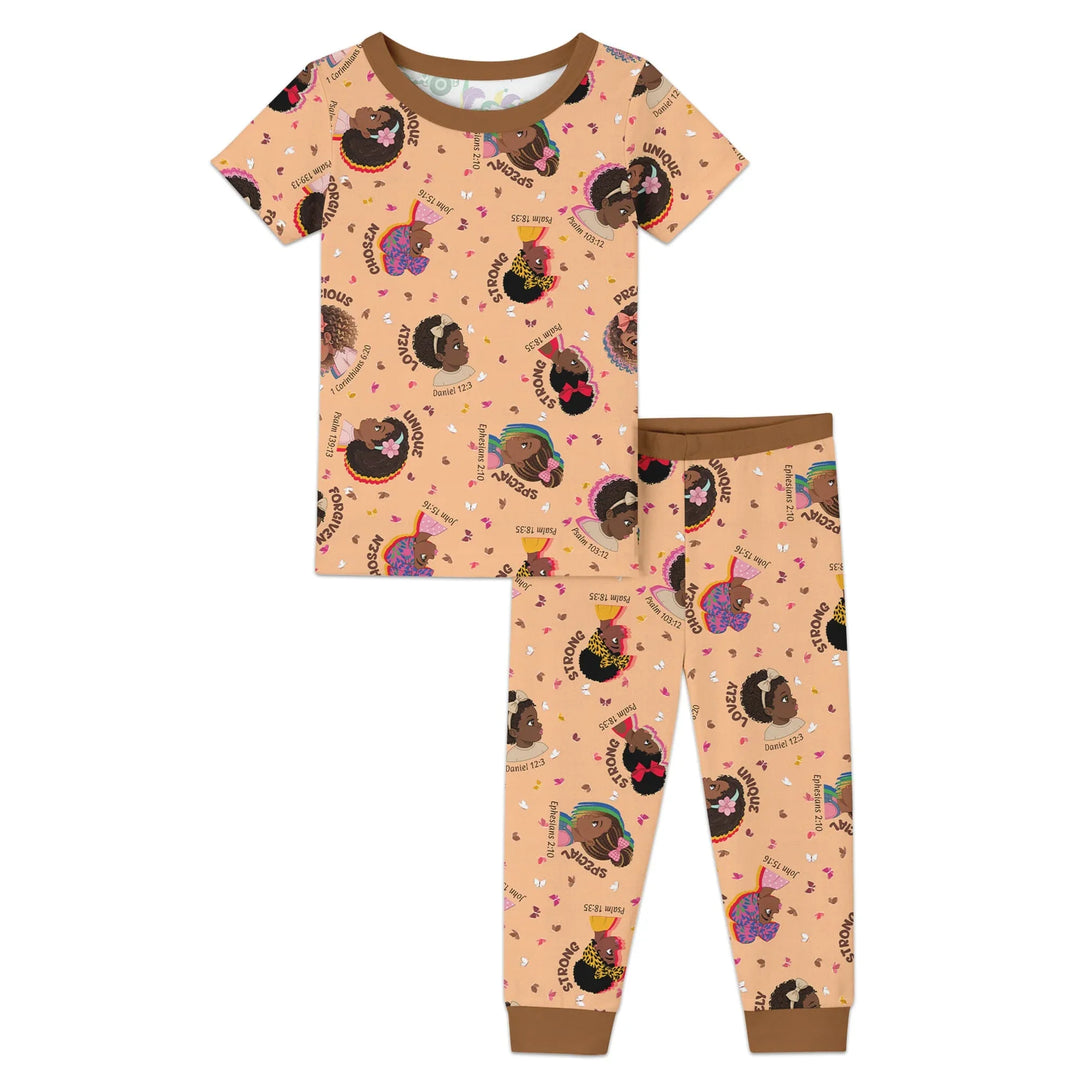 Empowered African Girl Bamboo Two Piece Short Sleeve Pajama Set