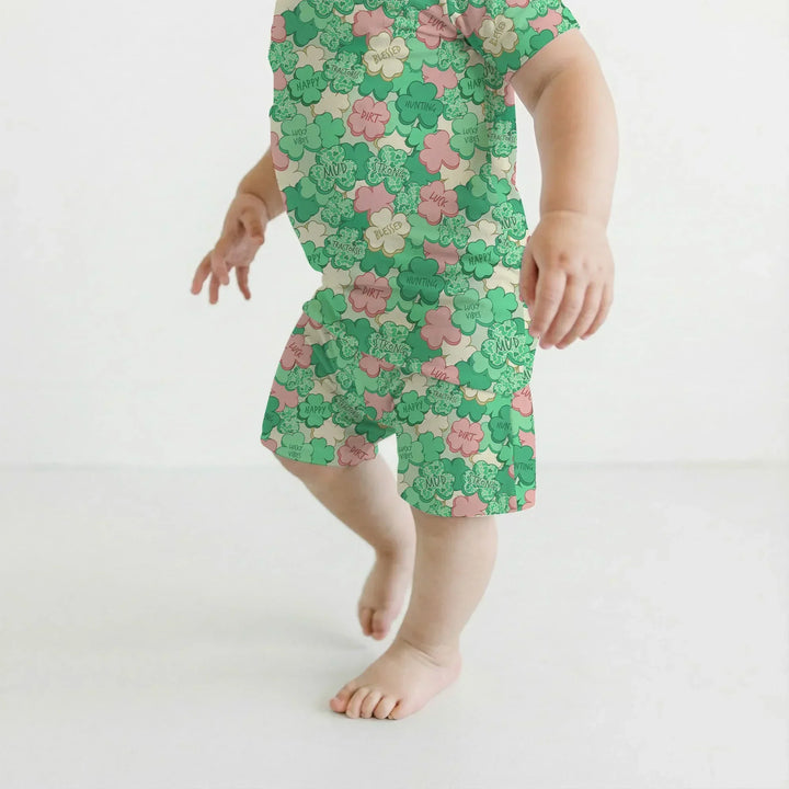 Lucky Vibes Shamrock Bamboo Two Piece Short Sleeve Shorts Pajama Set