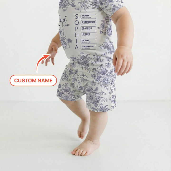 God Says I Am – Faith in Bloom Custom Name and Affirmations Bamboo Two Piece Short Sleeve Shorts Pajama Set
