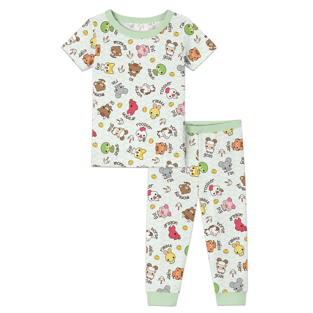 Kawaii Zodiac Bamboo Two Piece Short Sleeve Pajama Set
