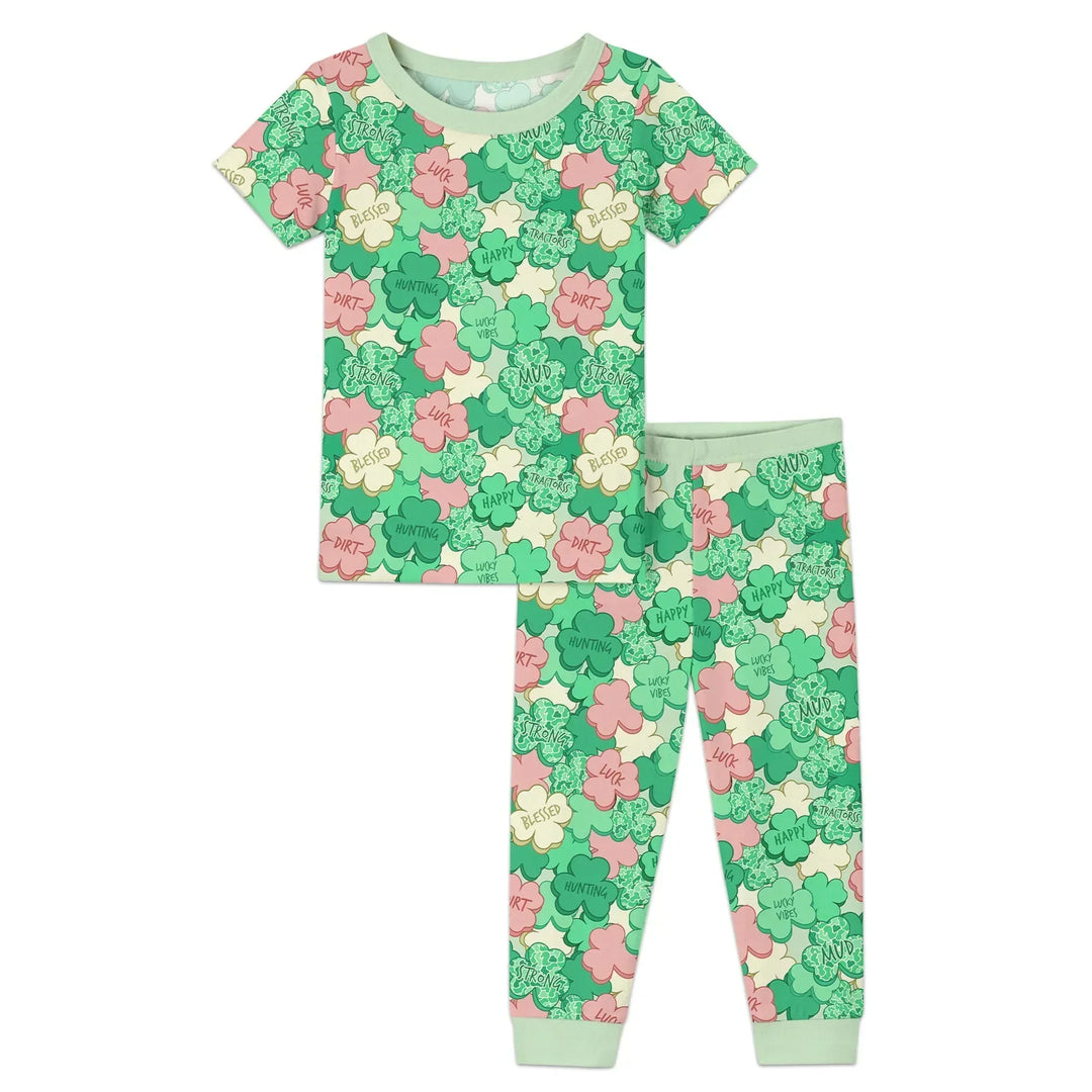 Lucky Vibes Shamrock Bamboo Two Piece Short Sleeve Pajama Set