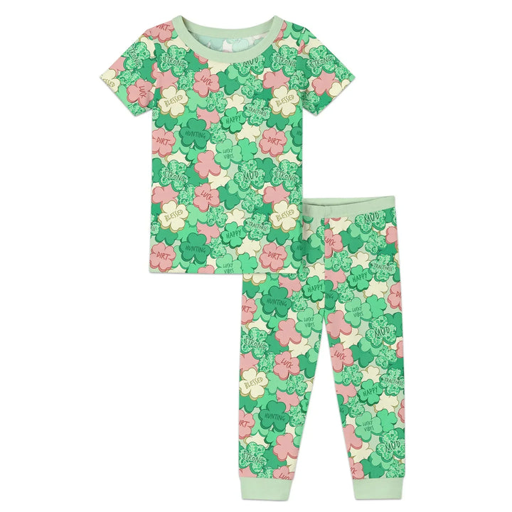 Lucky Vibes Shamrock Bamboo Two Piece Short Sleeve Pajama Set
