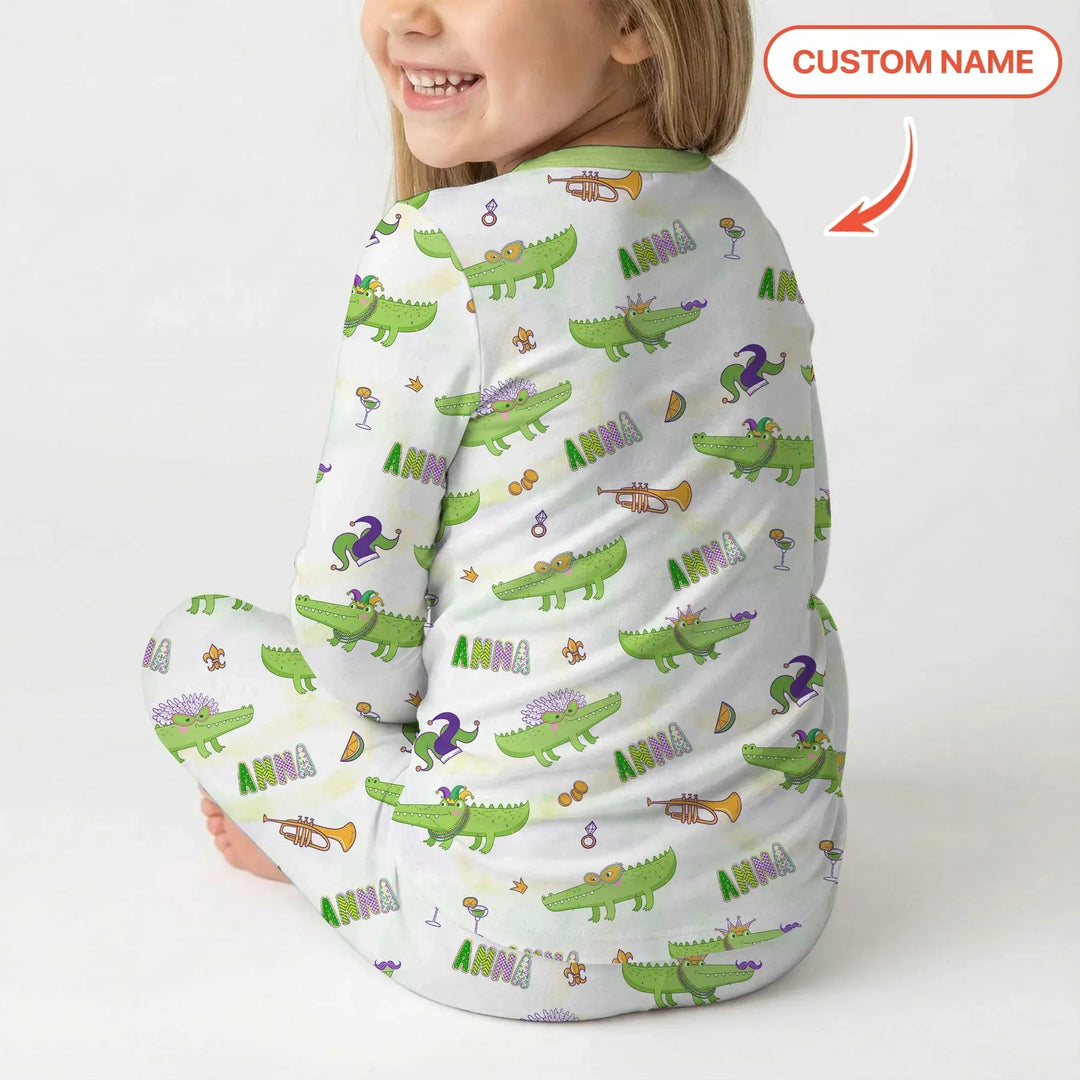 Alligator Mardi Gras Festival Bamboo Two Piece Long Sleeve Pajama Set