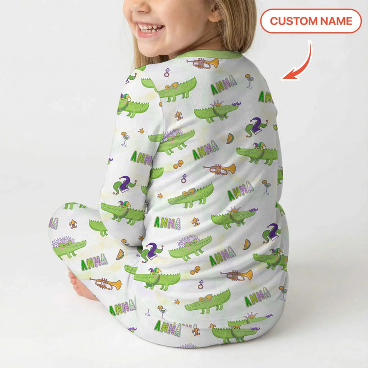 Alligator Mardi Gras Festival Bamboo Two Piece Long Sleeve Pajama Set