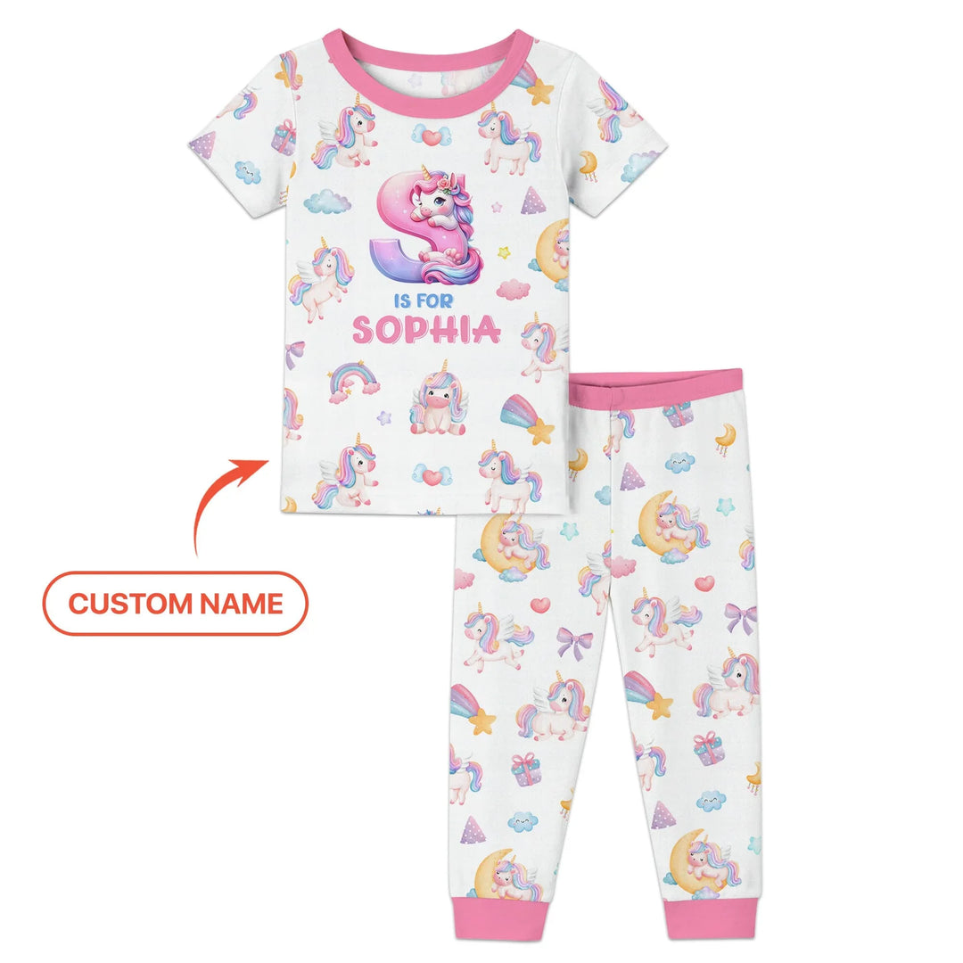 Unicorn Dreams Custom Name Bamboo Two Piece Short Sleeve Pajama Set