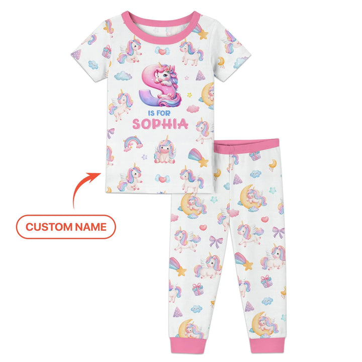 Unicorn Dreams Custom Name Bamboo Two Piece Short Sleeve Pajama Set