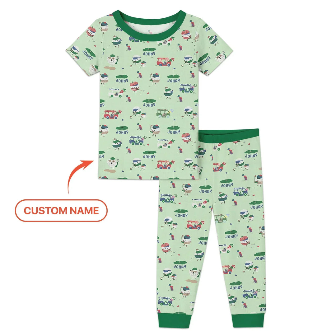Cute Golf ball Bamboo Two Piece Short Sleeve Pajama Set