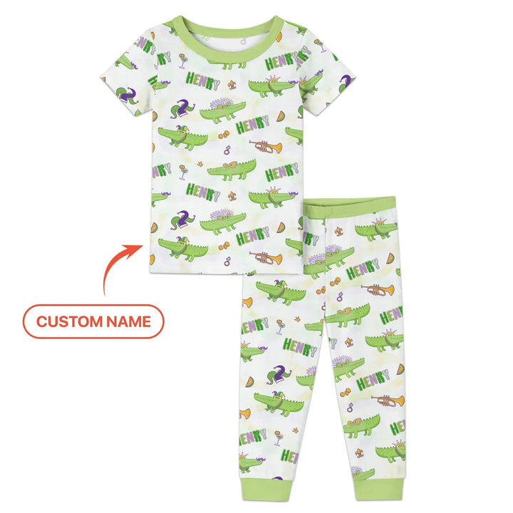 Alligator Mardi Gras Festival Bamboo Two Piece Short Sleeve Pajama Set