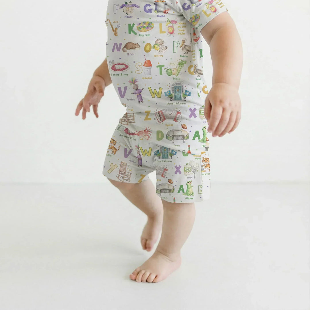 Alphabet of Lousiana Bamboo Two Piece Short Sleeve Shorts Pajama Set