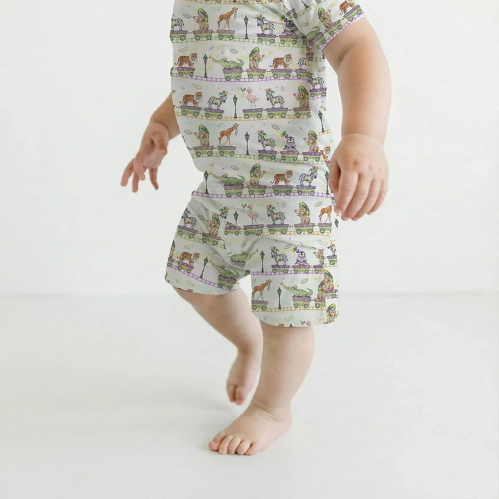 Mardi Gras Jungle Krewe Bamboo Two Piece Short Sleeve Shorts Pajama Set