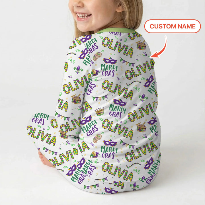 Custom Name Make your own Mardi Gras Bamboo Two Piece Long Sleeve Pajama Set