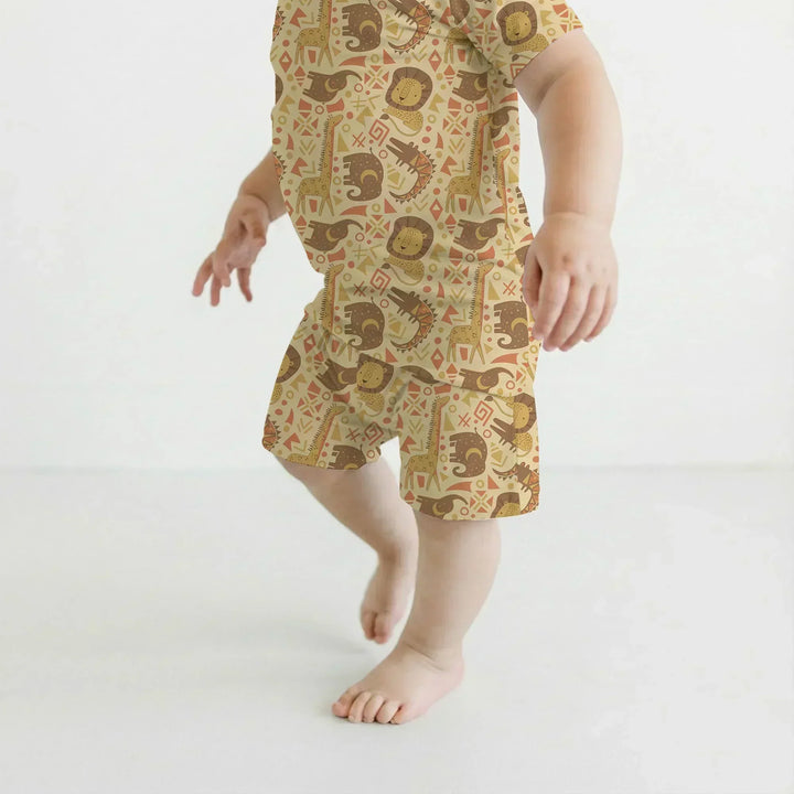 African Animals Spirit Bamboo Two Piece Short Sleeve Shorts Pajama Set