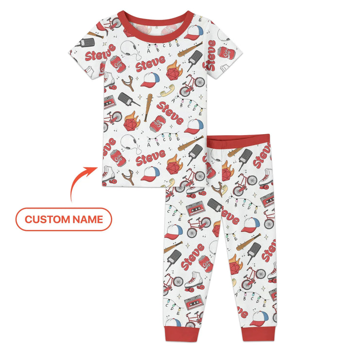 Custom Name Kids Adventure Bamboo Two Piece Short Sleeve Pajama Set