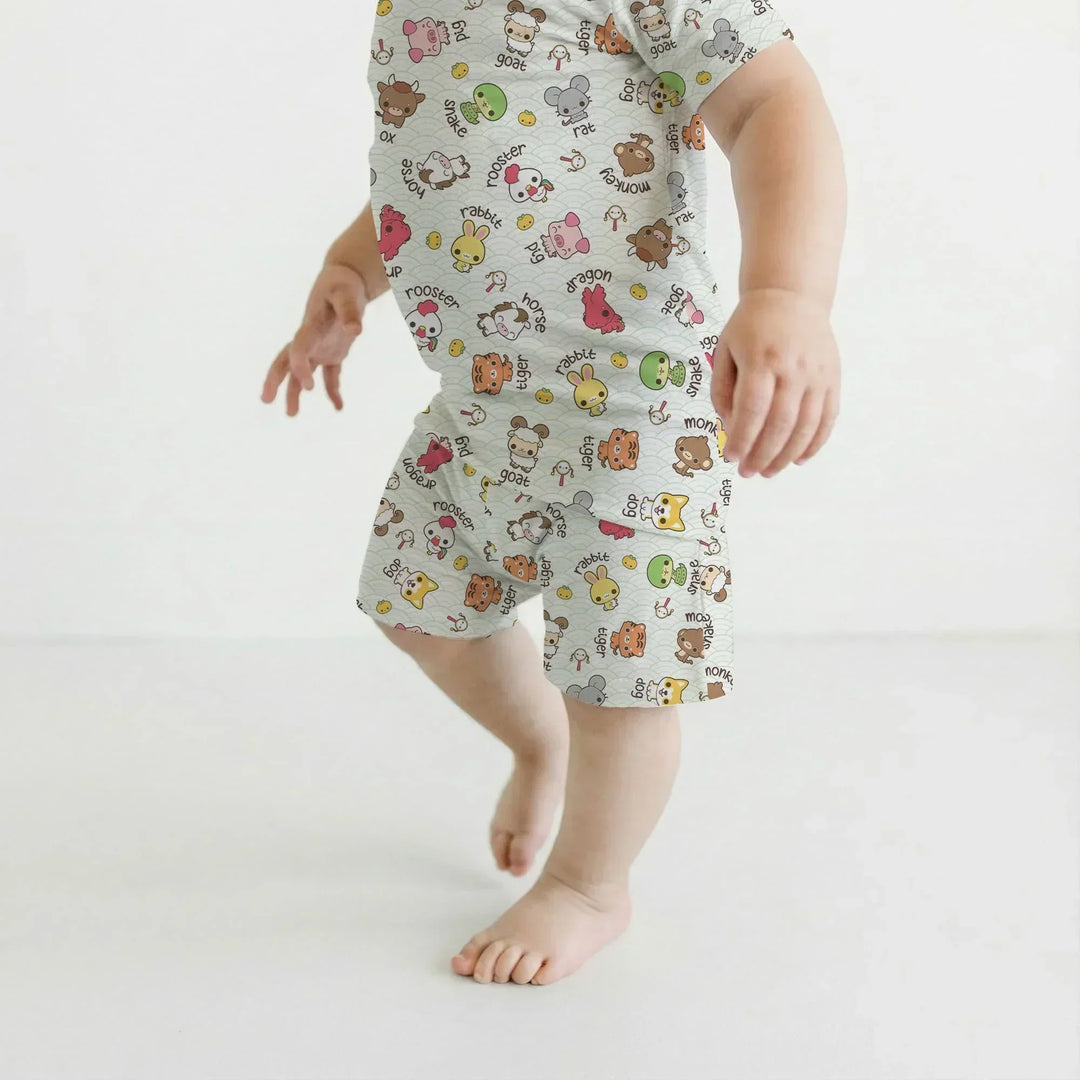 Kawaii Zodiac Bamboo Two Piece Short Sleeve Shorts Pajama Set