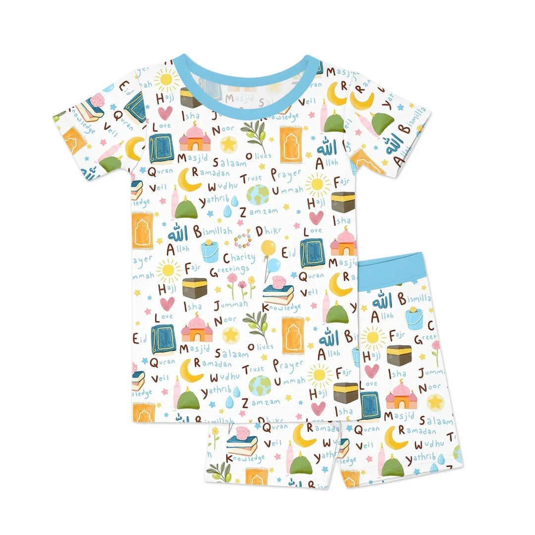 Islamic Alphabet Bamboo Two Piece Short Sleeve Shorts Pajama Set
