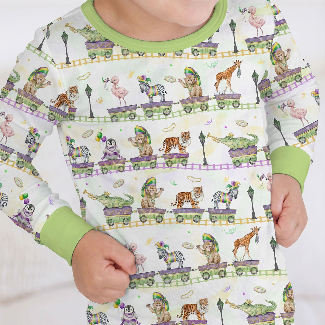 Mardi Gras Jungle Krewe Bamboo Two Piece Long Sleeve Pajama Set