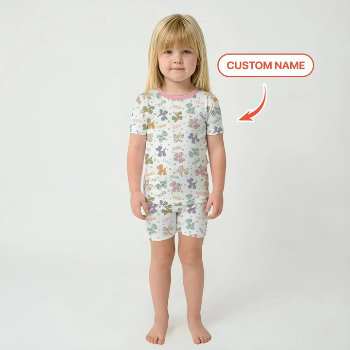 Custom Name Balloon Dog Bamboo Two Piece Short Sleeve Shorts Pajama Set