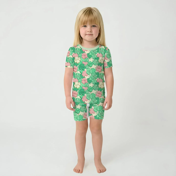 Lucky Vibes Shamrock Bamboo Two Piece Short Sleeve Shorts Pajama Set