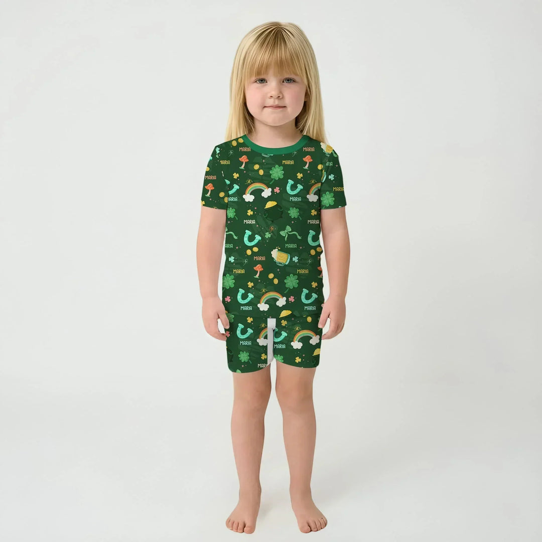 Custom Name Sprinkle Of Luck Bamboo Two Piece Short Sleeve Shorts Pajama Set