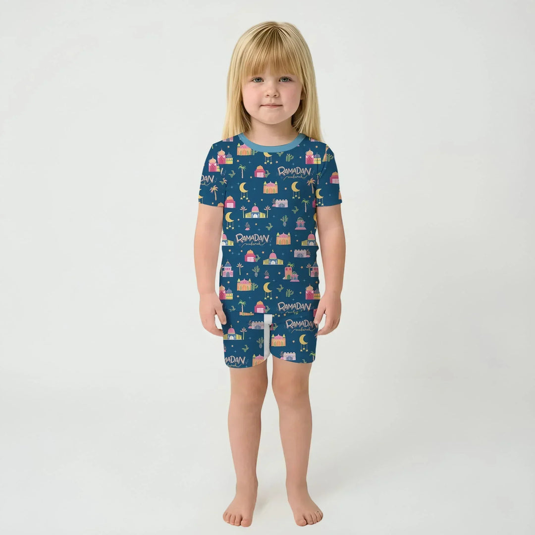 Ramadan Kareem Family Matching Bamboo Two Piece Short Sleeve Shorts Pajama Set