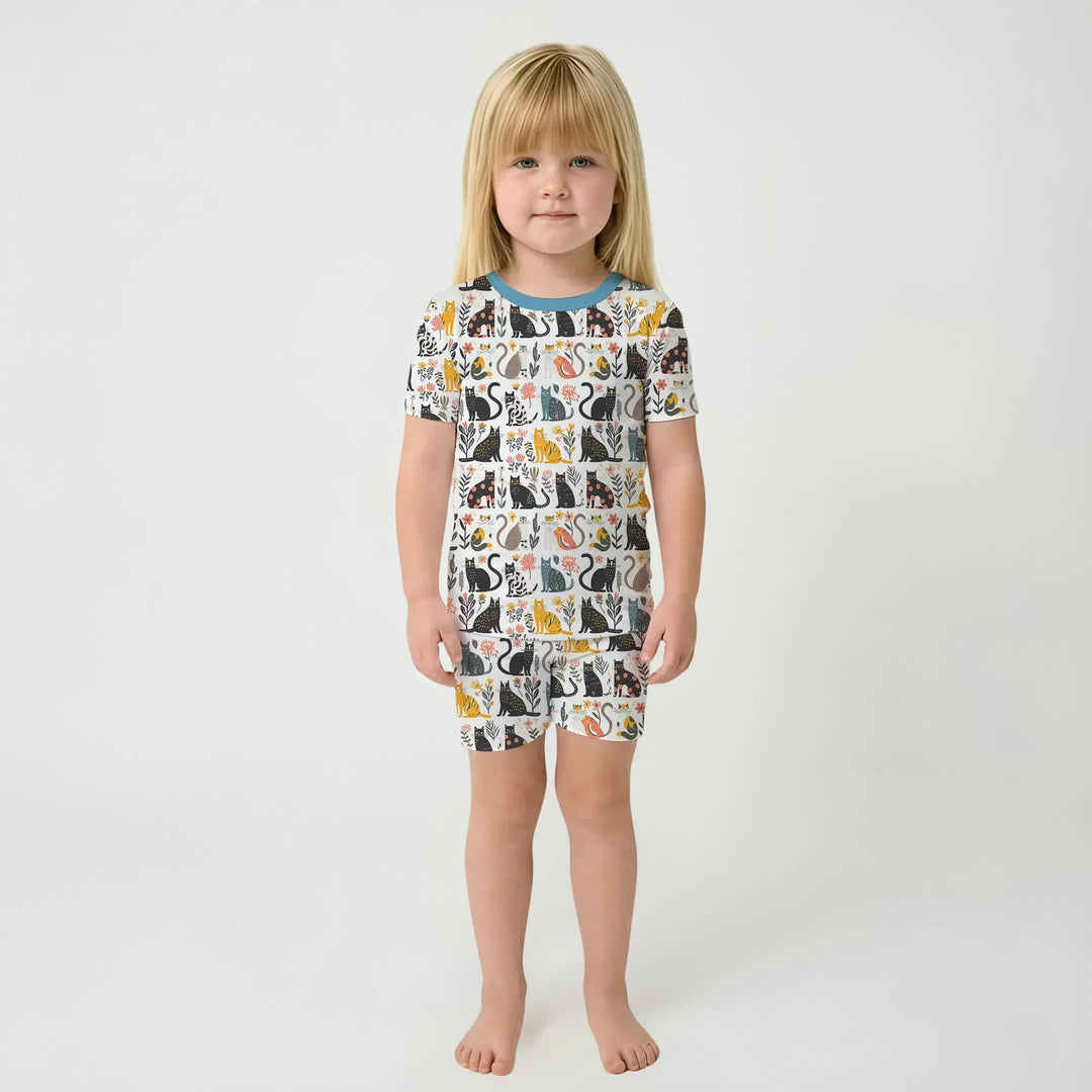 Botanical Cats Bamboo Two Piece Short Sleeve Shorts Pajama Set