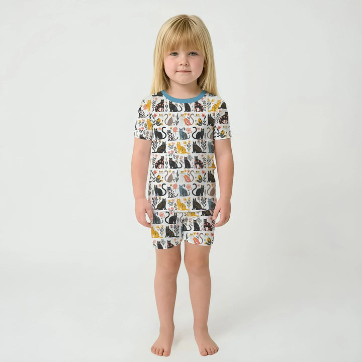 Botanical Cats Bamboo Two Piece Short Sleeve Shorts Pajama Set