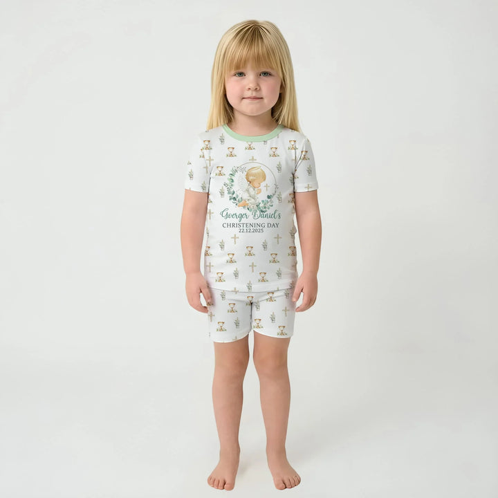 First Christening Day Custom Name Bamboo Two Piece Short Sleeve Shorts Pajama Set