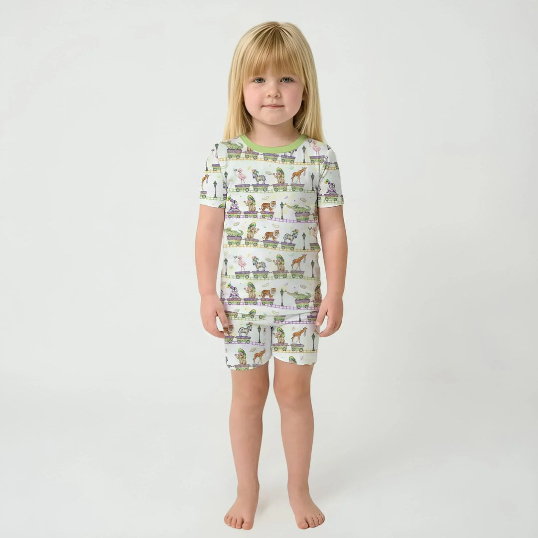 Mardi Gras Jungle Krewe Bamboo Two Piece Short Sleeve Shorts Pajama Set