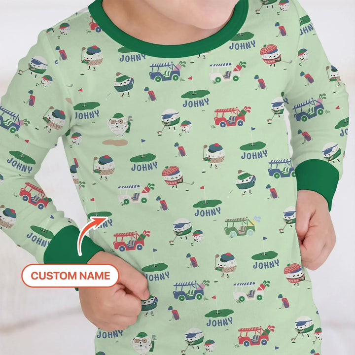 Cute Golf ball Bamboo Two Piece Long Sleeve Pajama Set