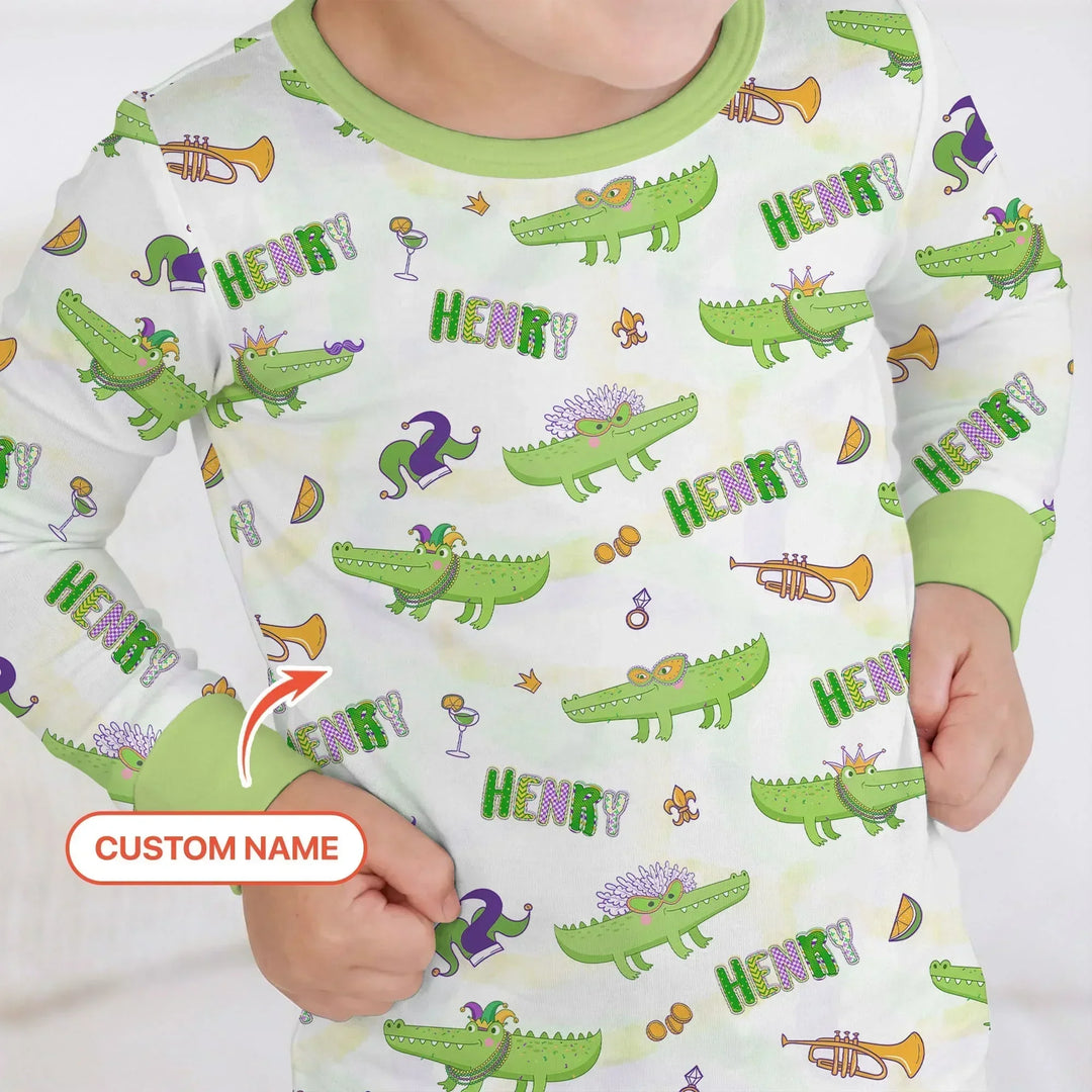 Alligator Mardi Gras Festival Bamboo Two Piece Long Sleeve Pajama Set