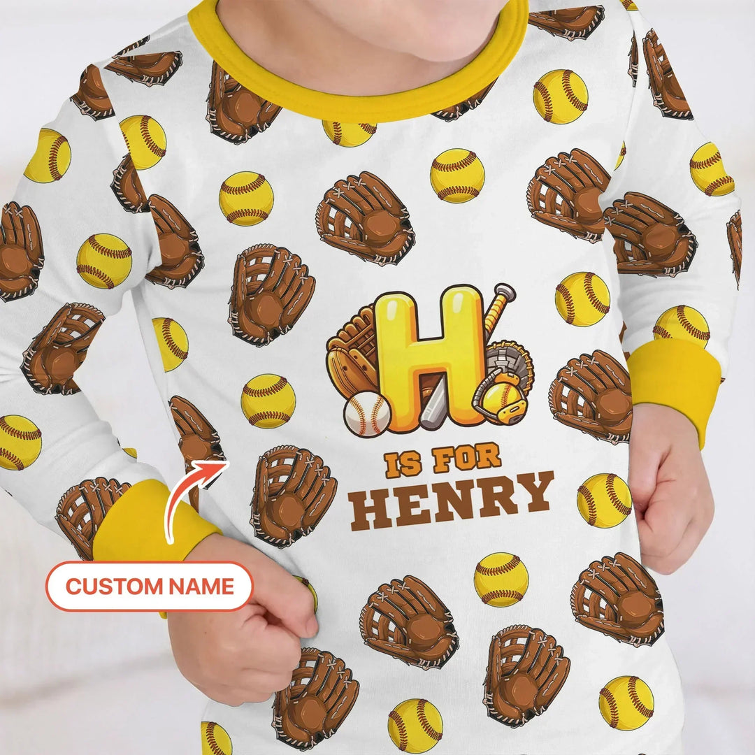 Softball Patterns Customized Bamboo Two Piece Long Sleeve Pajama Set