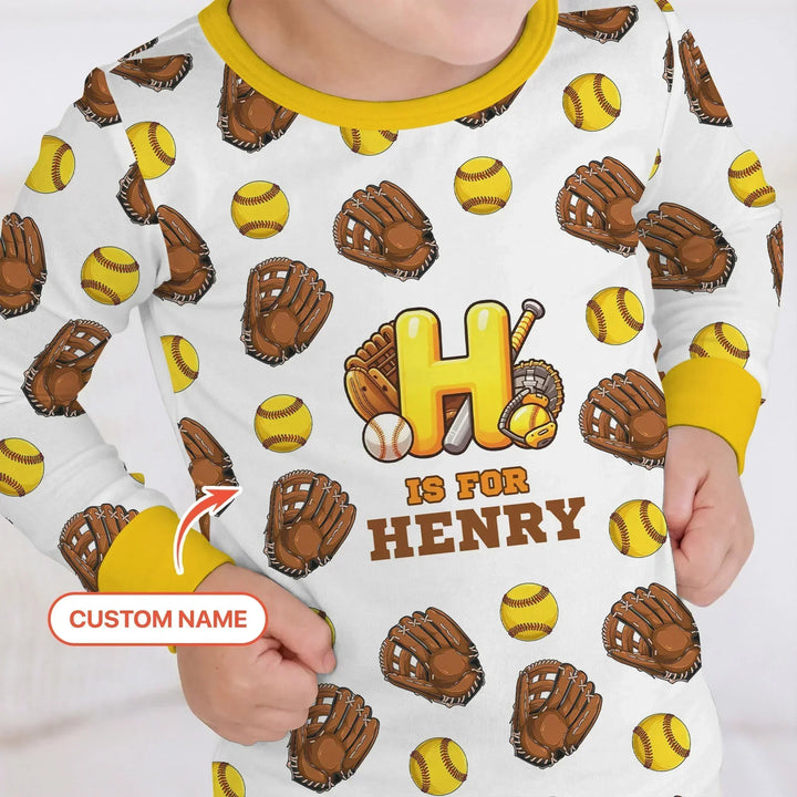 Softball Patterns Customized Bamboo Two Piece Long Sleeve Pajama Set