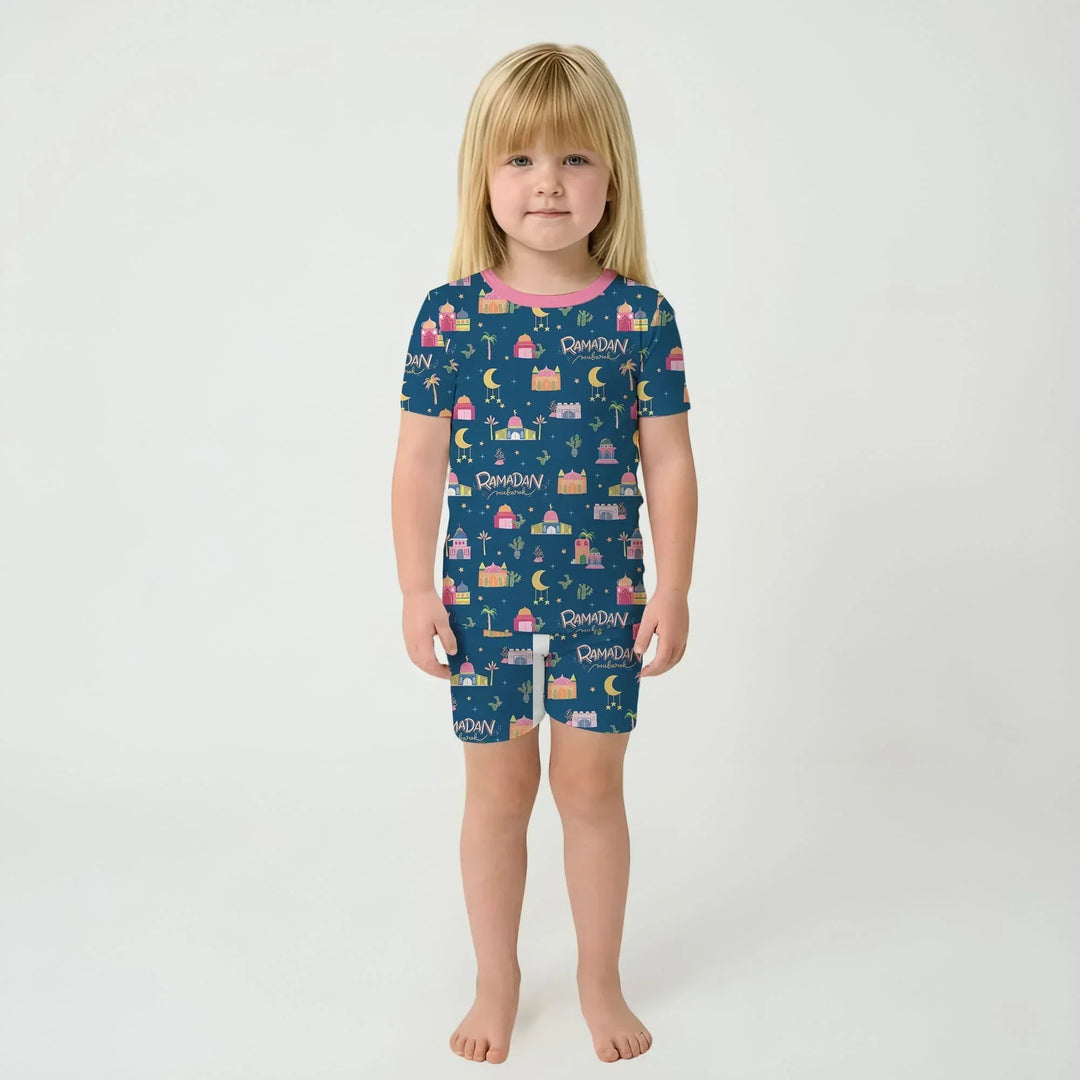 Ramadan Kareem Family Matching Bamboo Two Piece Short Sleeve Shorts Pajama Set
