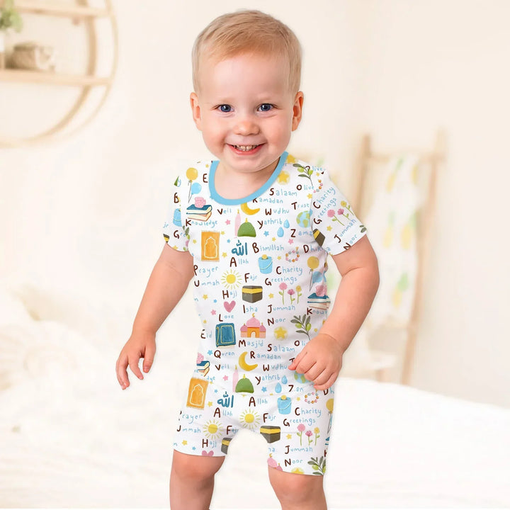 Islamic Alphabet Bamboo Two Piece Short Sleeve Shorts Pajama Set