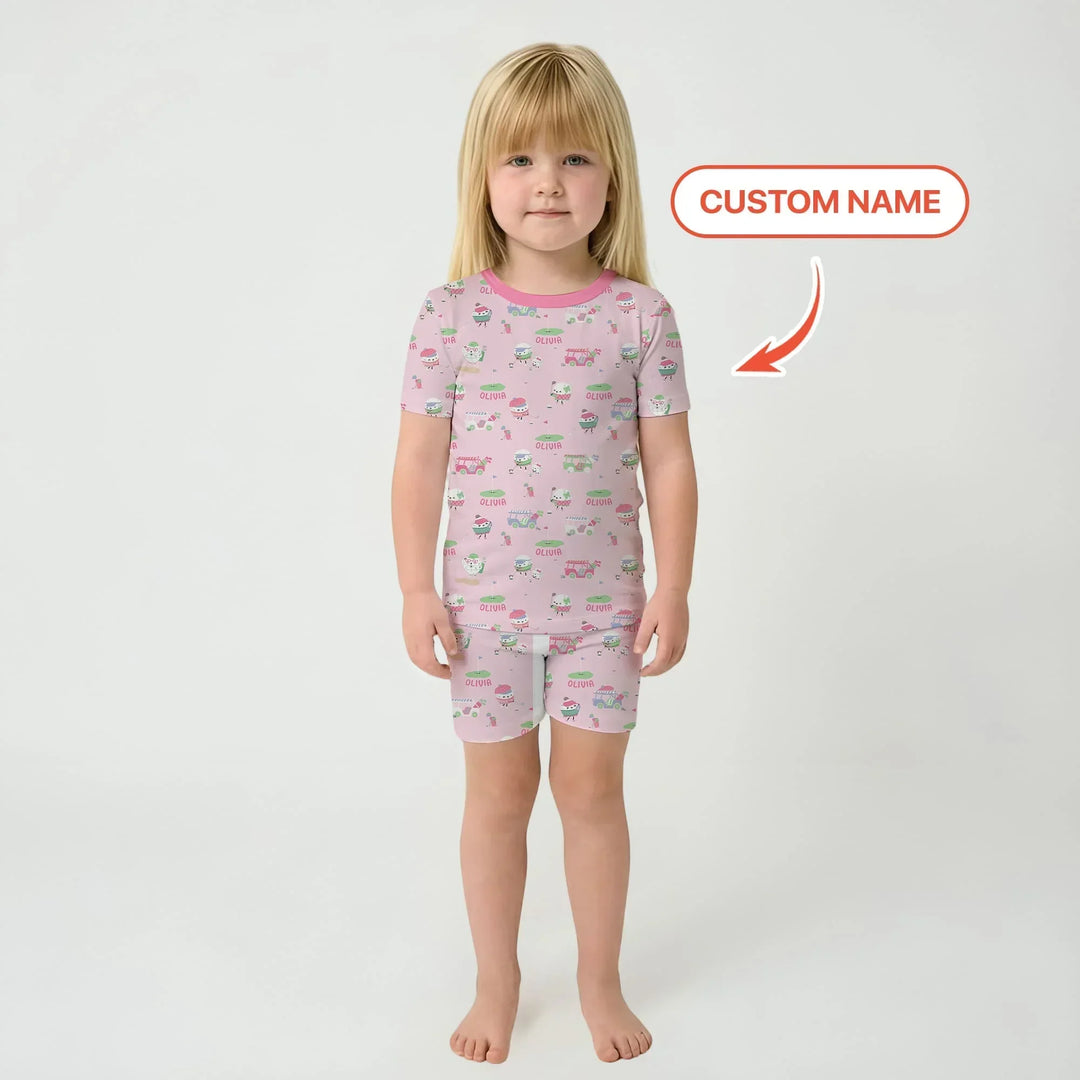 Cute Golf ball Bamboo Two Piece Short Sleeve Shorts Pajama Set