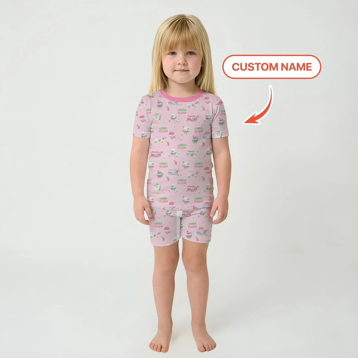 Cute Golf ball Bamboo Two Piece Short Sleeve Shorts Pajama Set