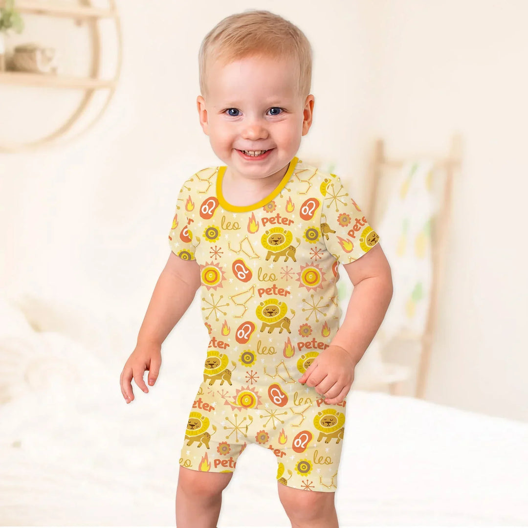 Custom Name Zodiac Leo Bamboo Two Piece Short Sleeve Shorts Pajama Set