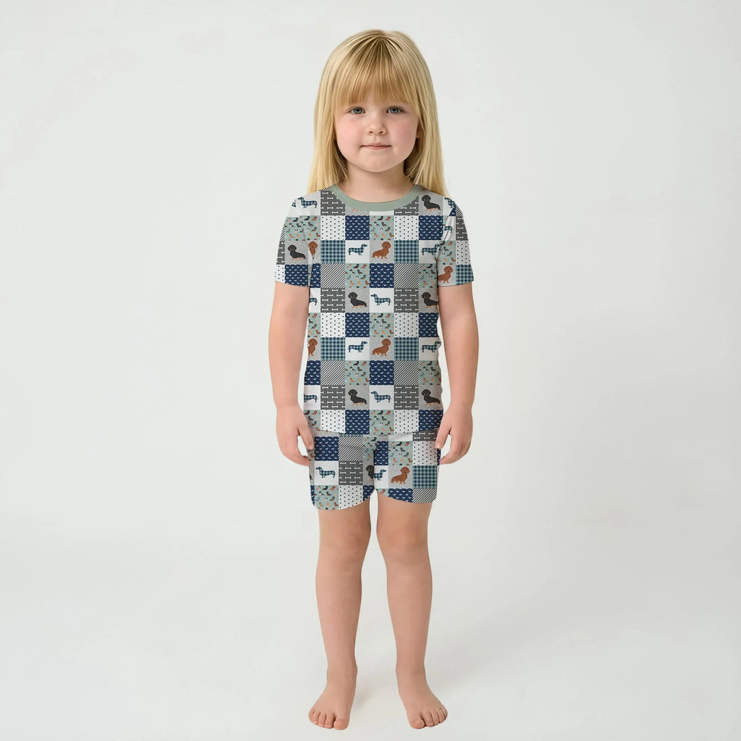 Playful Dachshund Delight Bamboo Two Piece Short Sleeve Shorts Pajama Set
