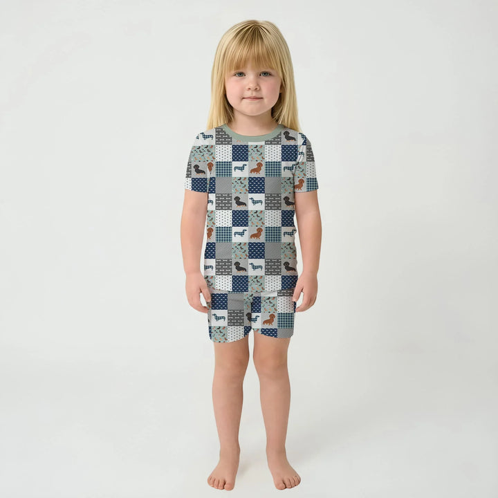 Playful Dachshund Delight Bamboo Two Piece Short Sleeve Shorts Pajama Set