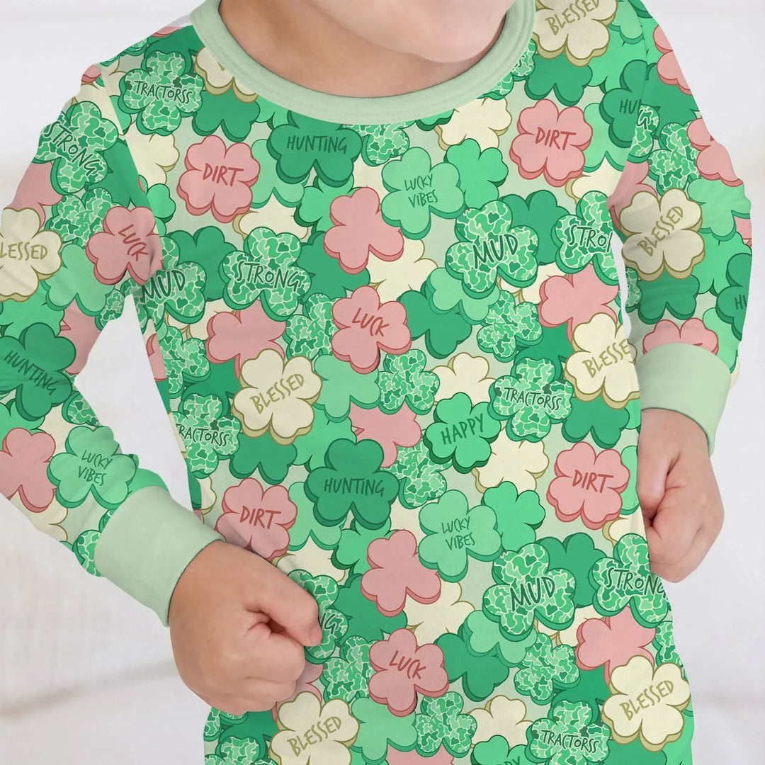 Lucky Vibes Shamrock Bamboo Two Piece Long Sleeve Pajama Set