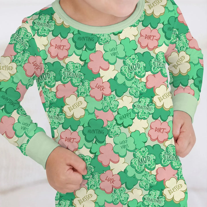 Lucky Vibes Shamrock Bamboo Two Piece Long Sleeve Pajama Set
