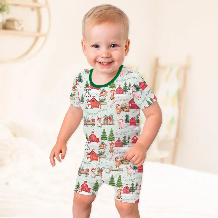Christmas on Farm Bamboo Two Piece Short Sleeve Shorts Pajama Set