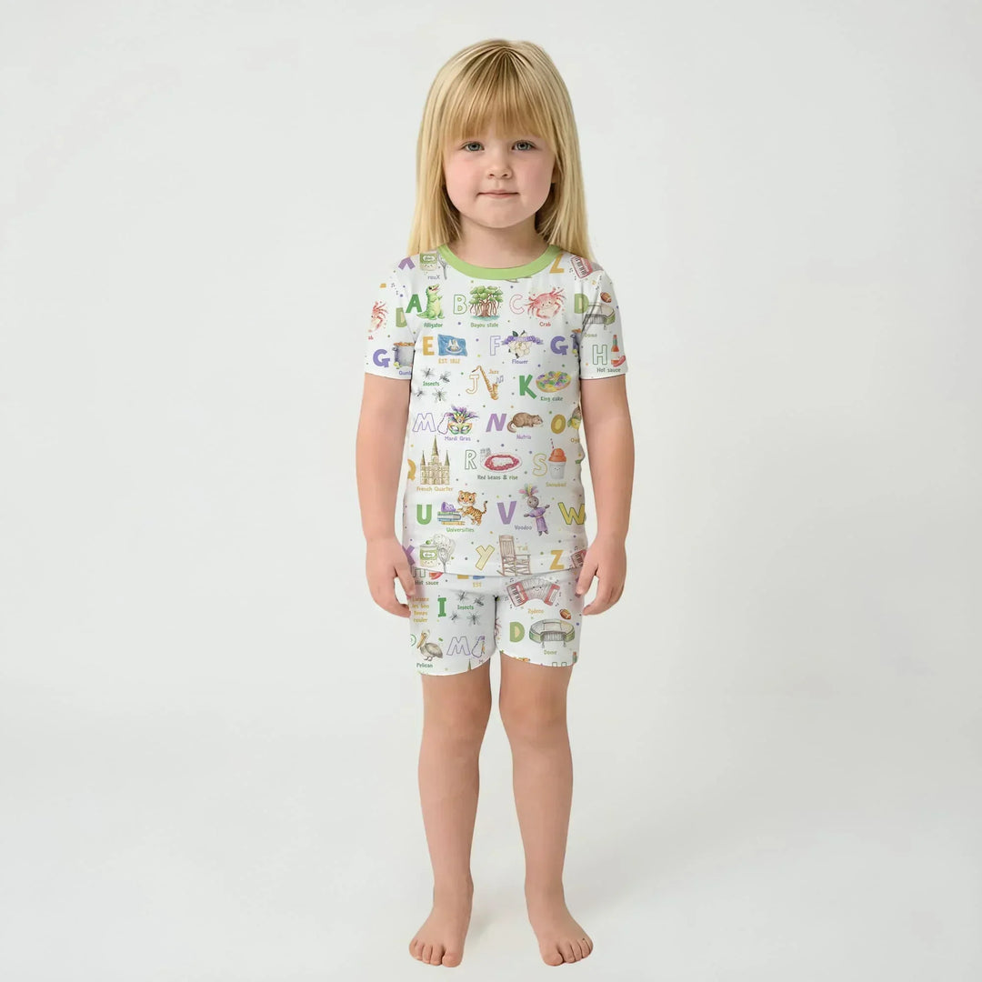 Alphabet of Lousiana Bamboo Two Piece Short Sleeve Shorts Pajama Set